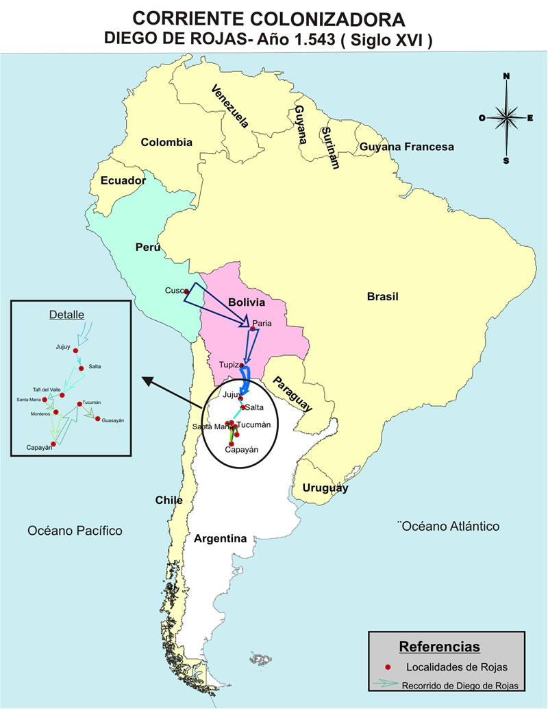 mapa de la expedicion de Diego de Rojas